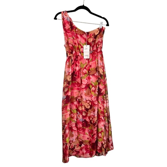 LARA G Womens Red Fuschia Silk Blend Floral One Shoulder Midi Dress Medium NWT - Picture 1 of 11